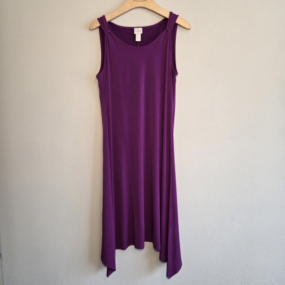 Chico's Hyacinth Purple Shoulder Detail Midi Dress Sz 8 Summer - Picture 1 of 7
